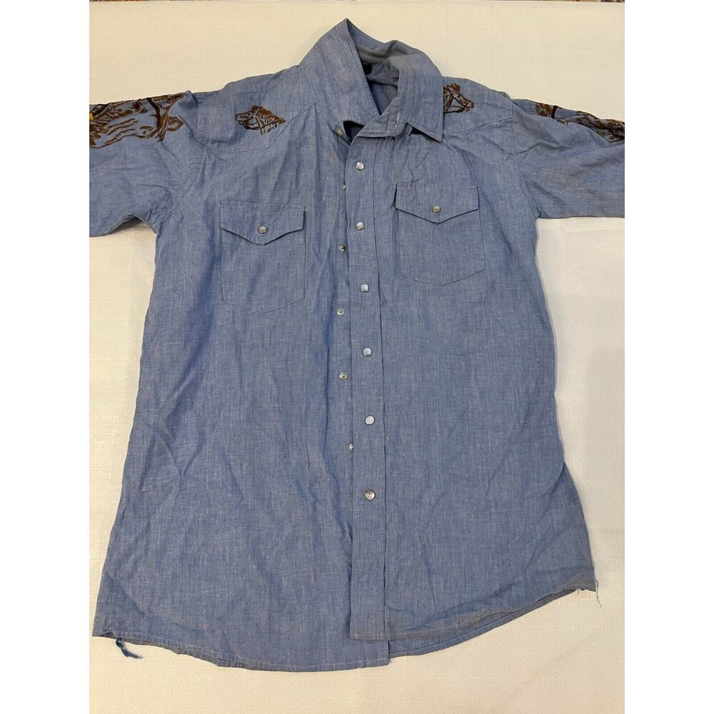 Frederic Remington Button Up Shirt Women Size Large Horse Embroidered Pearl Snap